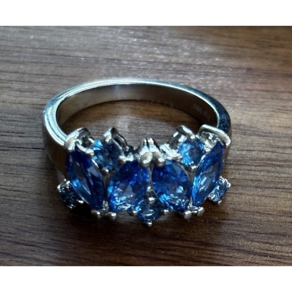 Sterling Silver Blue Spinel Cocktail Ring Size 9